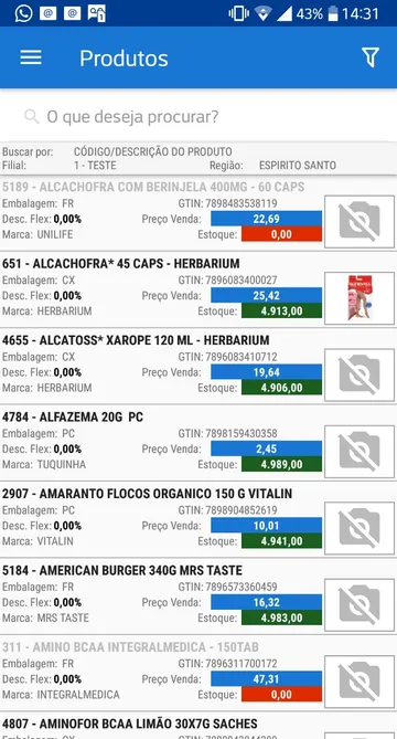 Busca de produtos no Vhega FV