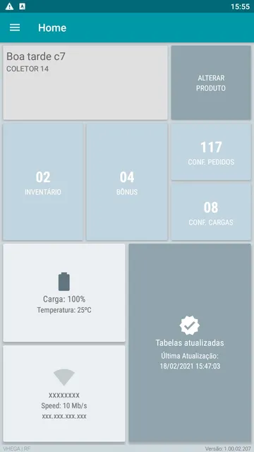 Tela inicial do Vhega RF com os contadores de operação